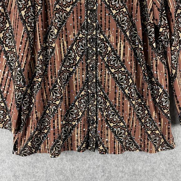 Bob Mackie Jersey Top Womens XL Brown Printed Sequins Button Front Stretch Artsy - Picture 3 of 16